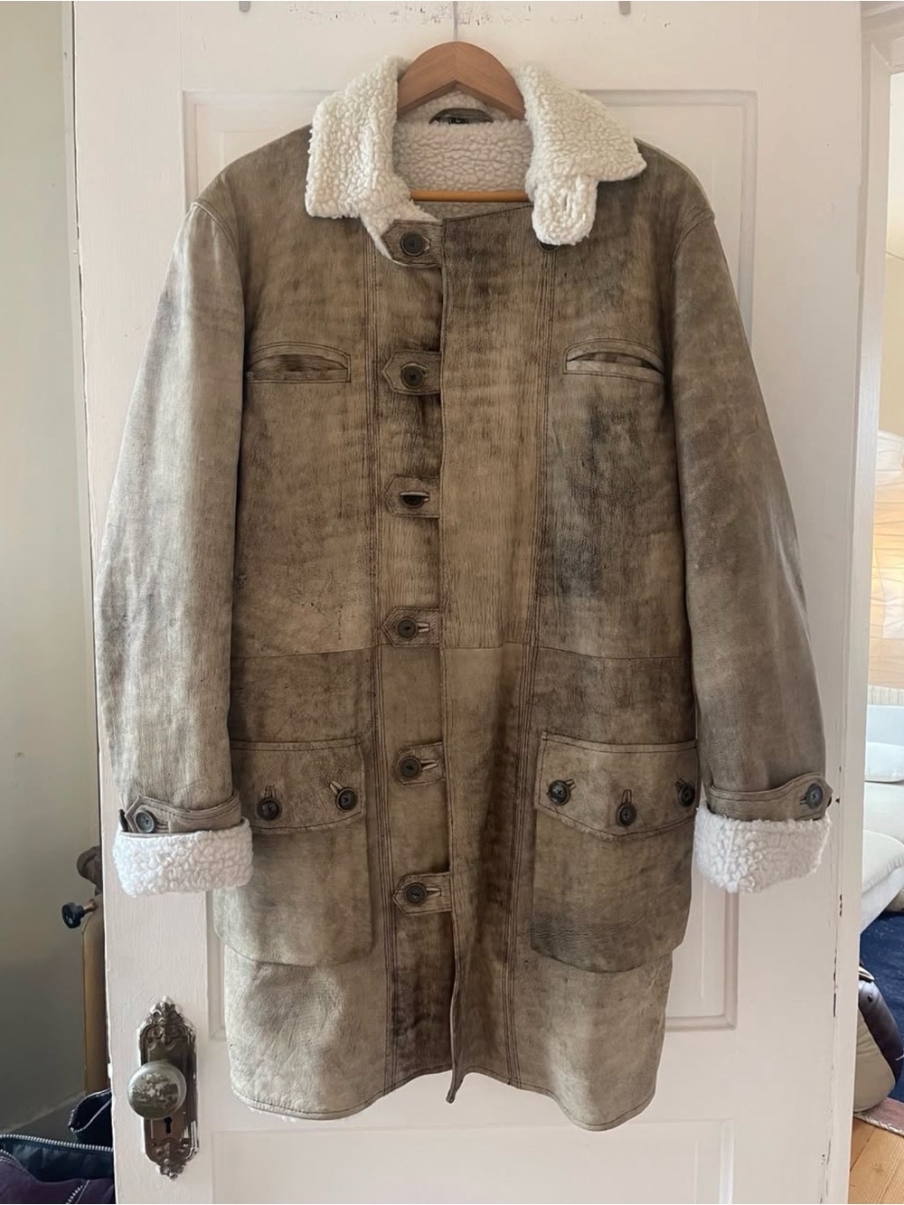 Distressed shearling coat - Picture 1 of 3